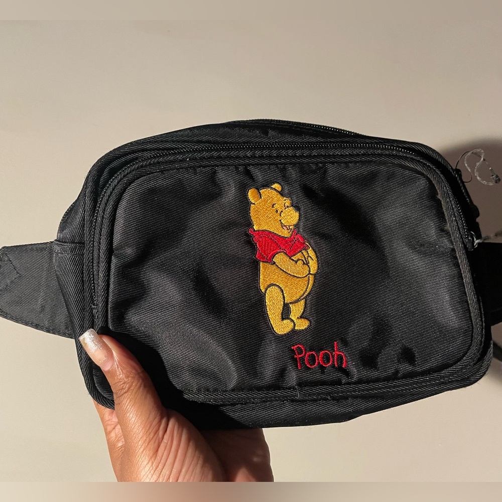 Vintage Disney World Winnie The Pooh Fanny Pack - Black Nylon Belt Bag Y2K